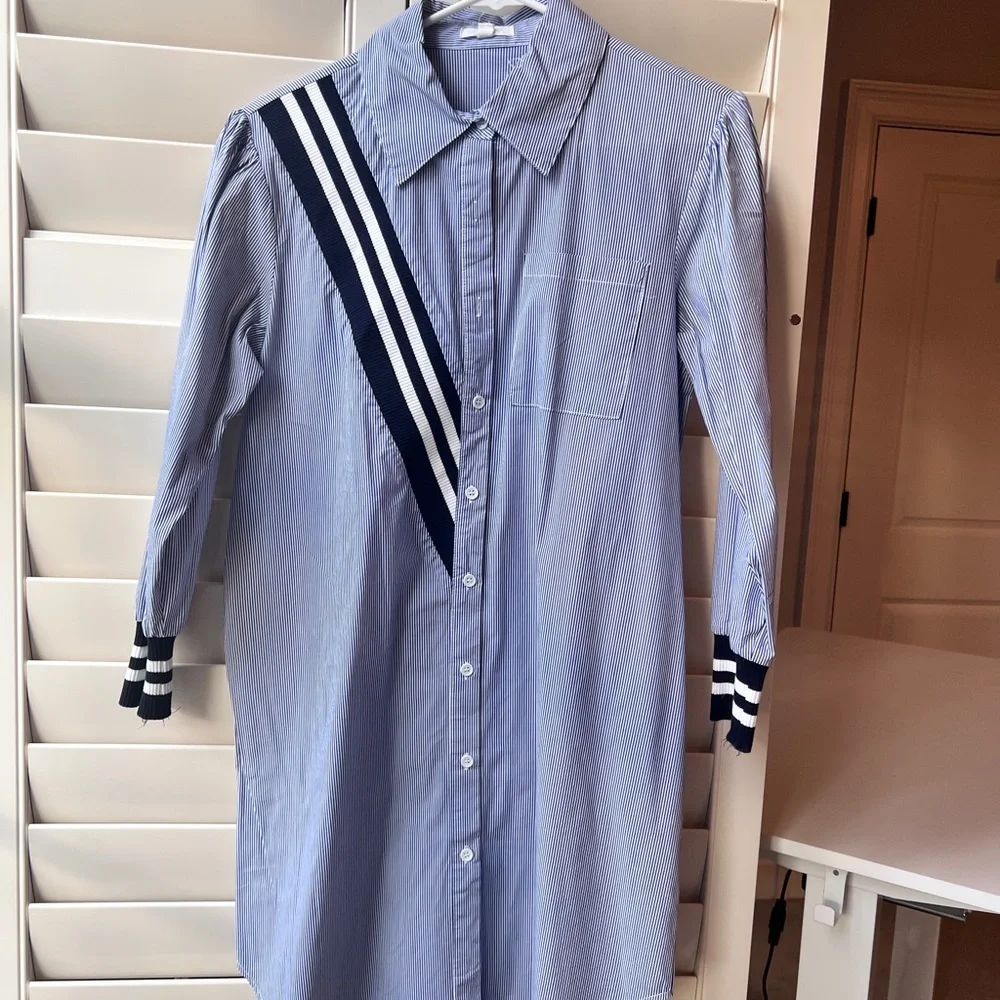 Striped Blue Shirt Dress - Picture 1 of 6